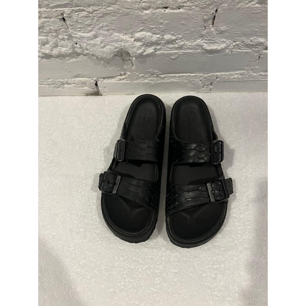Skechers Women's Black Double Strap Slide Sandals - Picture 7 of 10